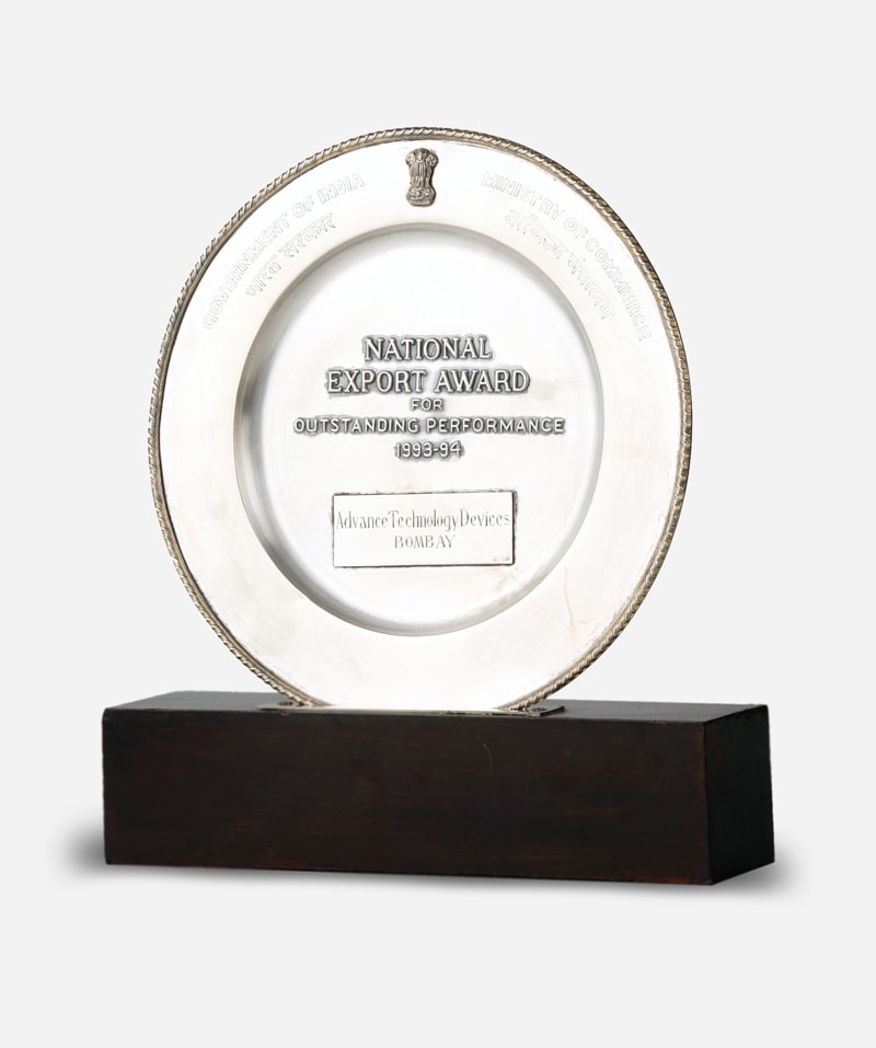 1993 94 Govt of India Ministry of Commerce NATIONAL EXPORT AWARD FOR OUSTANDING PERFORMANCE Advance Technology Devices GB