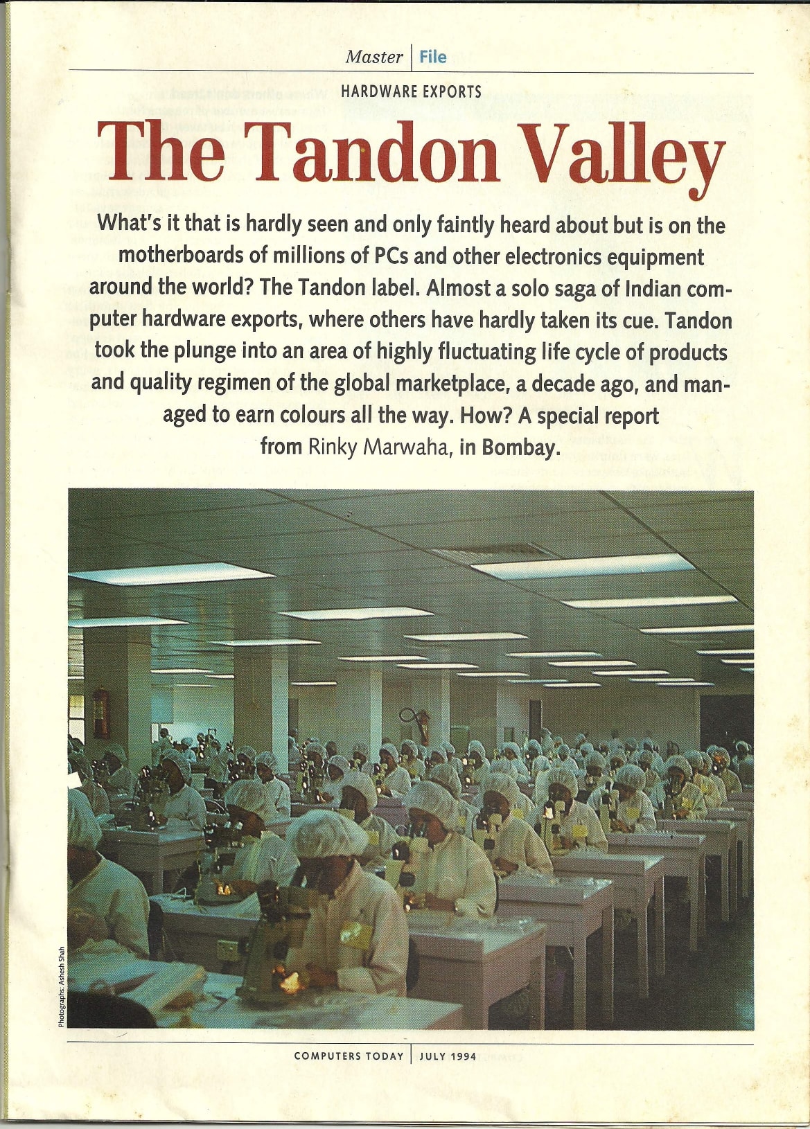 1994 July Computers Today The Tandon Valley feature Manohar Lal Tandon cover pages to jpg 0005