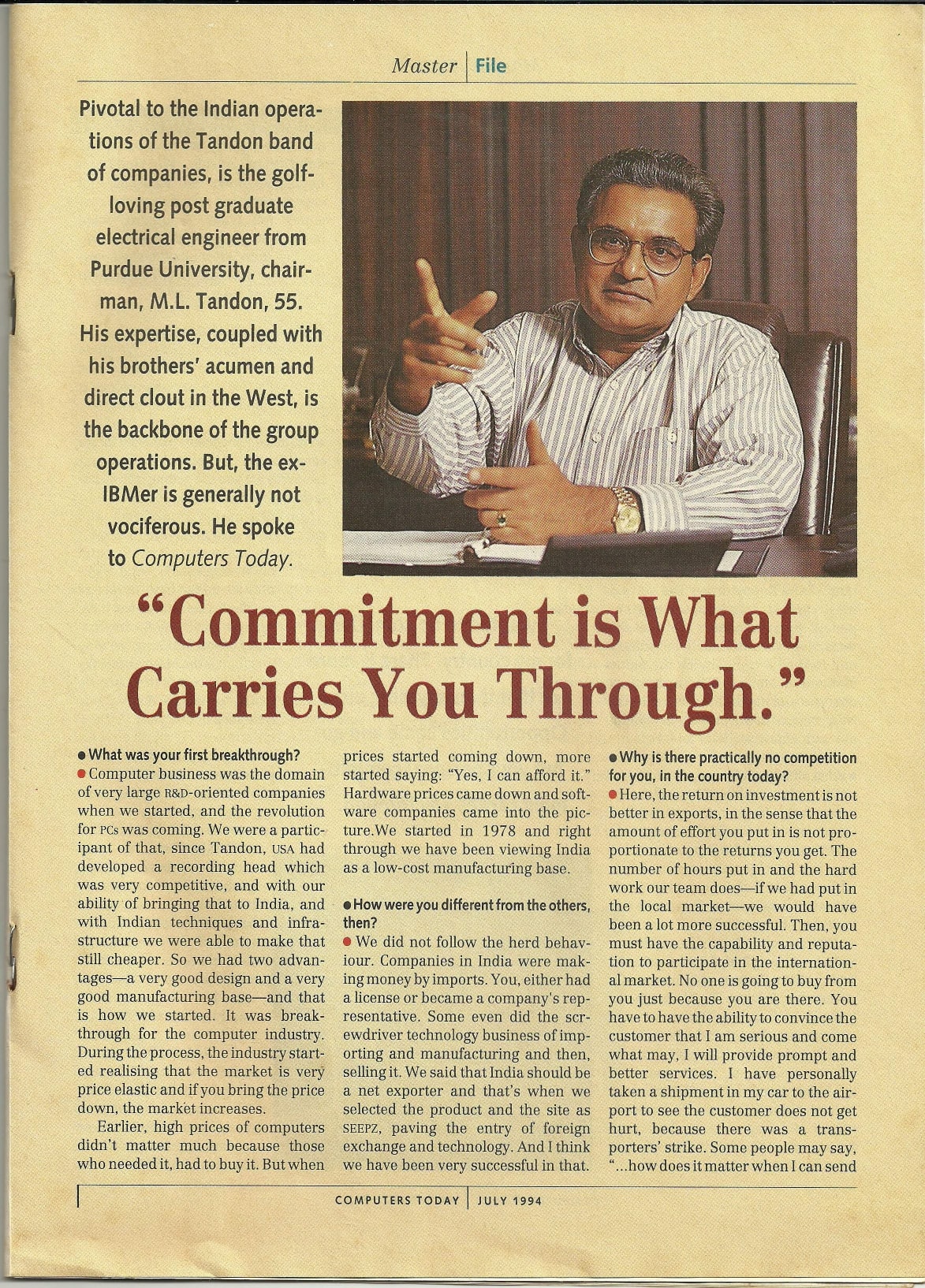 1994 July Computers Today The Tandon Valley feature Manohar Lal Tandon cover pages to jpg 0009