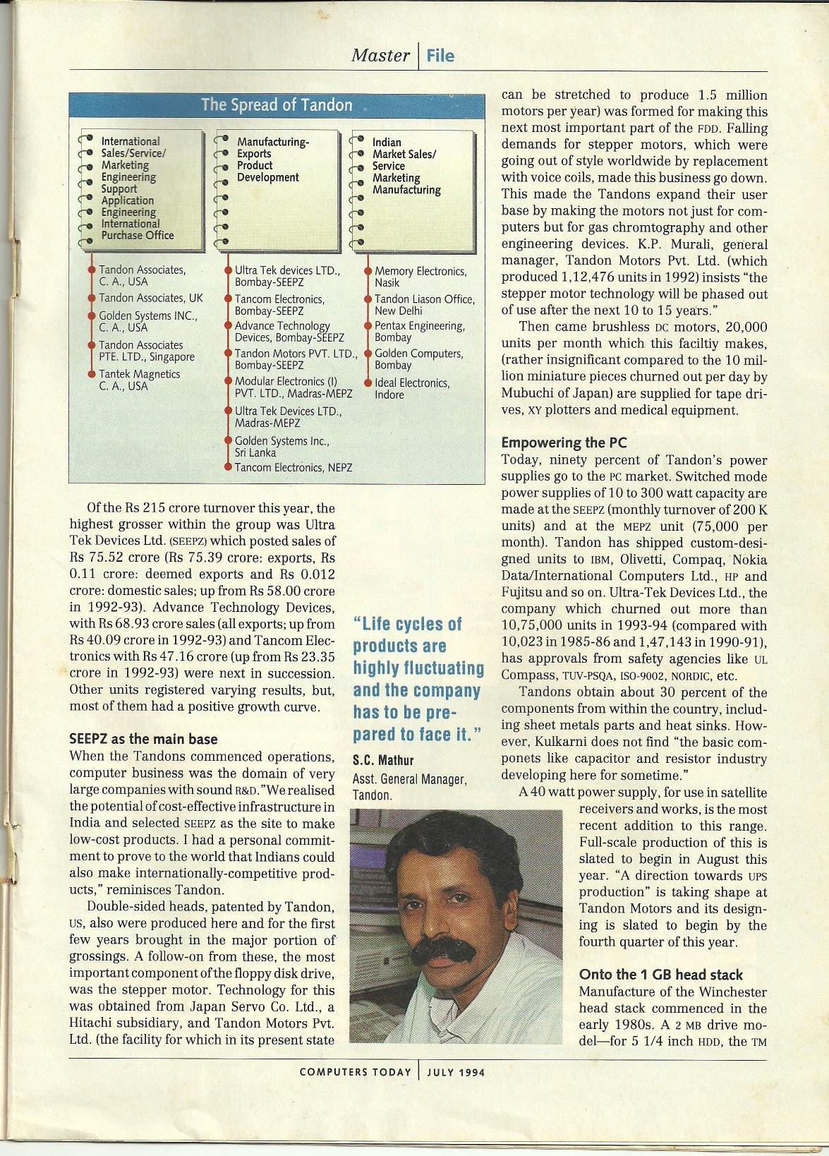 1994 July Computers Today The Tandon Valley feature Manohar Lal Tandon cover pages to jpg 0011