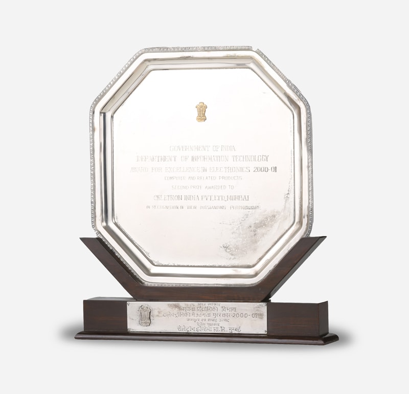 2000 2001 GOVERNMENT OF INDIA DEPARTMENT OF INFORMATION TECHNOLOGY AWARD FOR EXCELLENCE IN ELECTRONICS Celetron India Tandon Group GB